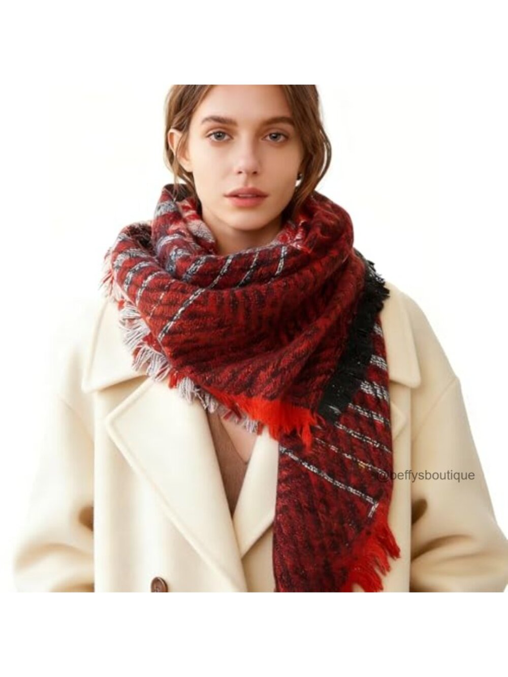 Oversized Plaid Tassel Scarf Shawl Wrap Acrylic Winter Blanket Wrap